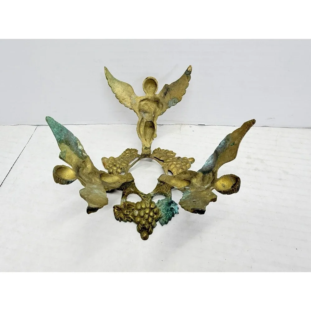 Vintage Brass 3 Angel Cherub Grapevine Bowl Holder Centerpiece Missing Bowl